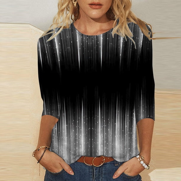 Puntoco 2024, tops a la moda de verano para mujer, camiseta holgada estampada a la moda para mujer, Blusa con mangas 3/4, tops informales con cuello redondo