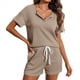 thumbnail image 2 of Conjunto de Pijama de Dos Piezas para Mujer, para Estar en Casa, con Camiseta de Corta y Pantalón Corto con Cintura Elástica. Caqui Oscuro S, 2 of 7