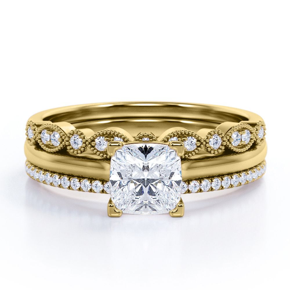 2 Carat Princess Wedding Ring Set - Bridal Set - Wedding Trio Set - Engagement Ring - Art Deco Ring - Promise Ring - Sterling Silver