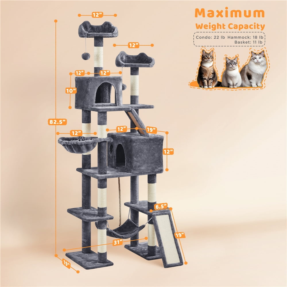 Yaheetech 82.5'' H Large Cat Tree Cat Tower with Condos, Dark Gray