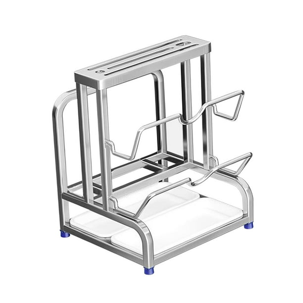Organizador de tapas de ollas 3 en 1, soporte para bloque de cuchillos para gabinete de encimera de cocina 2 capas