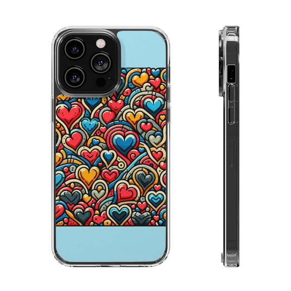 DistinctInk Hybrid (Acrylic / TPU) Clear Slim Fit Case for Apple iPhone 13 Pro MAX (6.7" Screen) - "Heartful Whimsy: A Playful Pattern of Love"