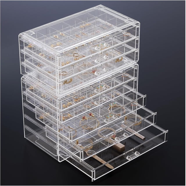Acrylic Earrings Holder Organizer Box Large Clear Earring Jewelry Storage Organizer Box Transparent Stackable Drawers Jewelry Display for Earrings Necklace Bracelets Rings Layers Pi