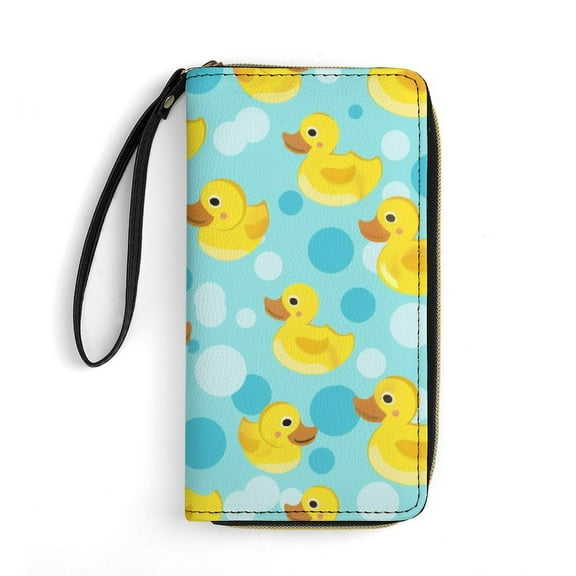 Womens Wallet Bifold Ladies Cluth Bag Wristlet Wrist Strap Long Purse Cute Rubber Duck Design