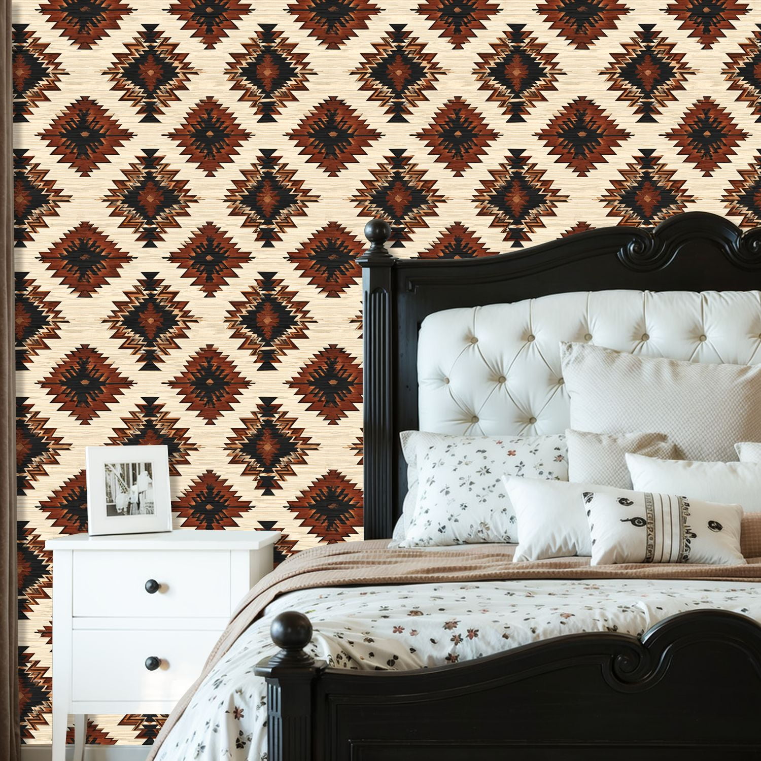 Aztec Peel and Stick Wallpaper Geometric Diamond Earthy Tones Vintage Texture Wall Mural 23.6in x 9.8ft Self Adhesive Removable Wall Paper Renter Friendly Wallpaper for Nursery Bedroom Cabinets