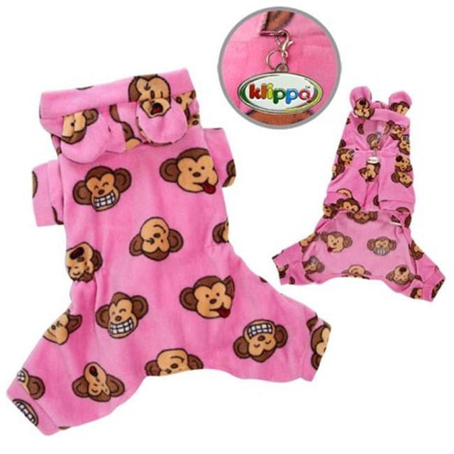 Pyjama pour Chien en Polaire Singe Adorable avec Capuche Couleur : Rose, Taille : Très Petit