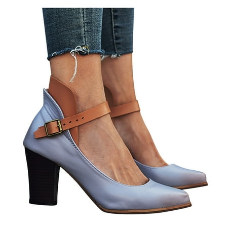 Aayomet Womens Pumps Shoes Shoes Strap Buckle Work Shoes Heels Single Toe Leisure Shoes Women Pointed High Solid Color Women s Gray 8.5