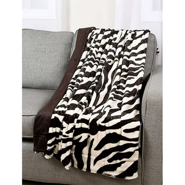 Zebra Print Couverture en Fausse Fourrure Peluche Micromink Douce, Jeté Réversible pour Adultes (50x60) Pouces