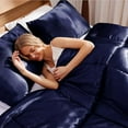 thumbnail image 4 of 3-Piece Reversible Silky Soft Queen Comforter Bedding Set, Luxurious Satin Comforters Full Size with 2 Satin Pillowcases, Lightweight Duvet for All Seasons, Navy, 4 of 8