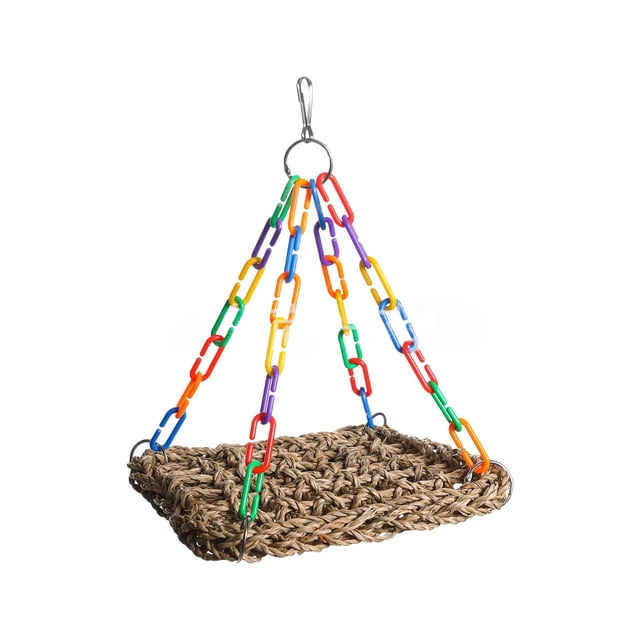 Flying Trapeze Bird Toy for Multi-Colored Chain, Seagrass Mat, Enrichment Toy Cockatiels, Snakes, Hamsters, Squirrels, Chameleons ( S )