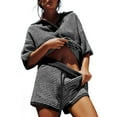 thumbnail image 3 of Womens Sweater Set 2 Piece Outfits Oversized 3/4 Sleeve V Neck Knit Tops High Waisted Shorts Lounge Sets Black S, 3 of 8