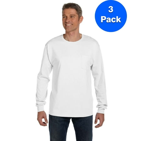 Mens Tagless ComfortSoft Long-Sleeve Pocket T-Shirt 5596 (3 PACK)