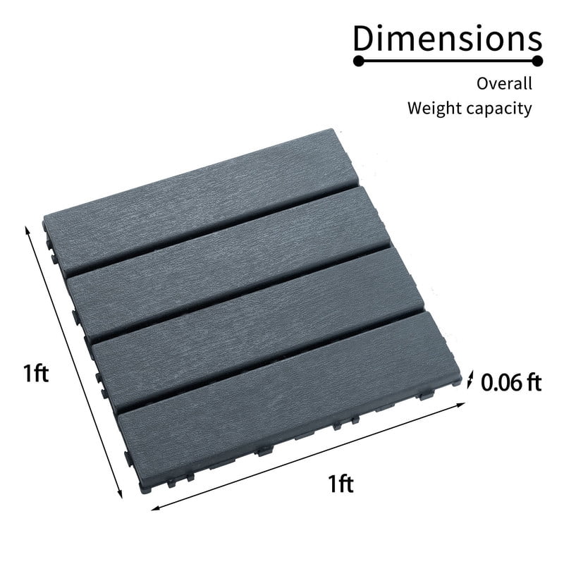 Aukfa 44 Pack Interlocking Deck Tiles, 12"X12" Waterproof Outdoor Flooring for Patio, Garden, Deck, Poolside, Backyard, Gray