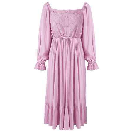 

Womens Sleepwear Victorian Nightgown Cotton Sleepshirt Square Neck Long Sleeve Pajama Dress Vintage Loungewear