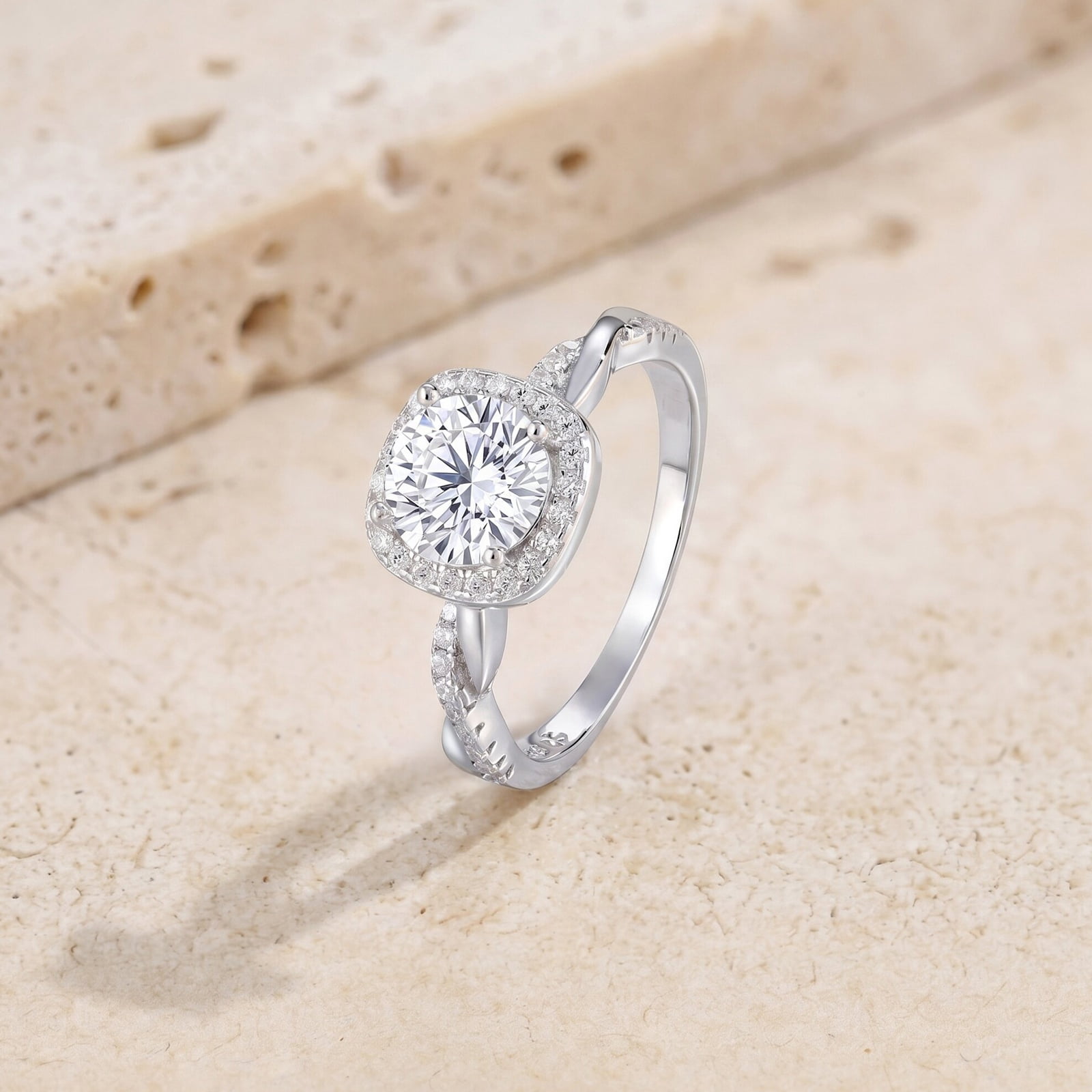Flydeer Engagement Rings for Woman Round Cut 925 Sterling Silver Halo Wedding Promise Ring Twisted Pavé Band Size 5