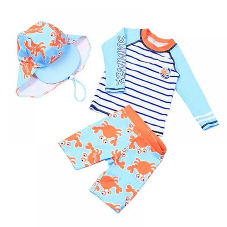 

Sunwukong Toddler Boys Two Pieces Swimsuit Set Swimwear Bathing Suit Rash Guards with Hat UPF 50+