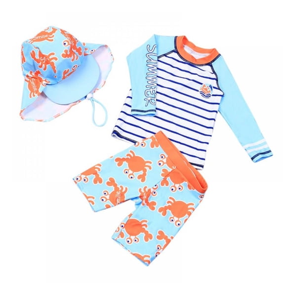 GYRATEDREAM Baby Toddler Boys Crab Three Piece Rash Guard Swimsuits Kid Long Sleeve Sunsuit 3-13 Years