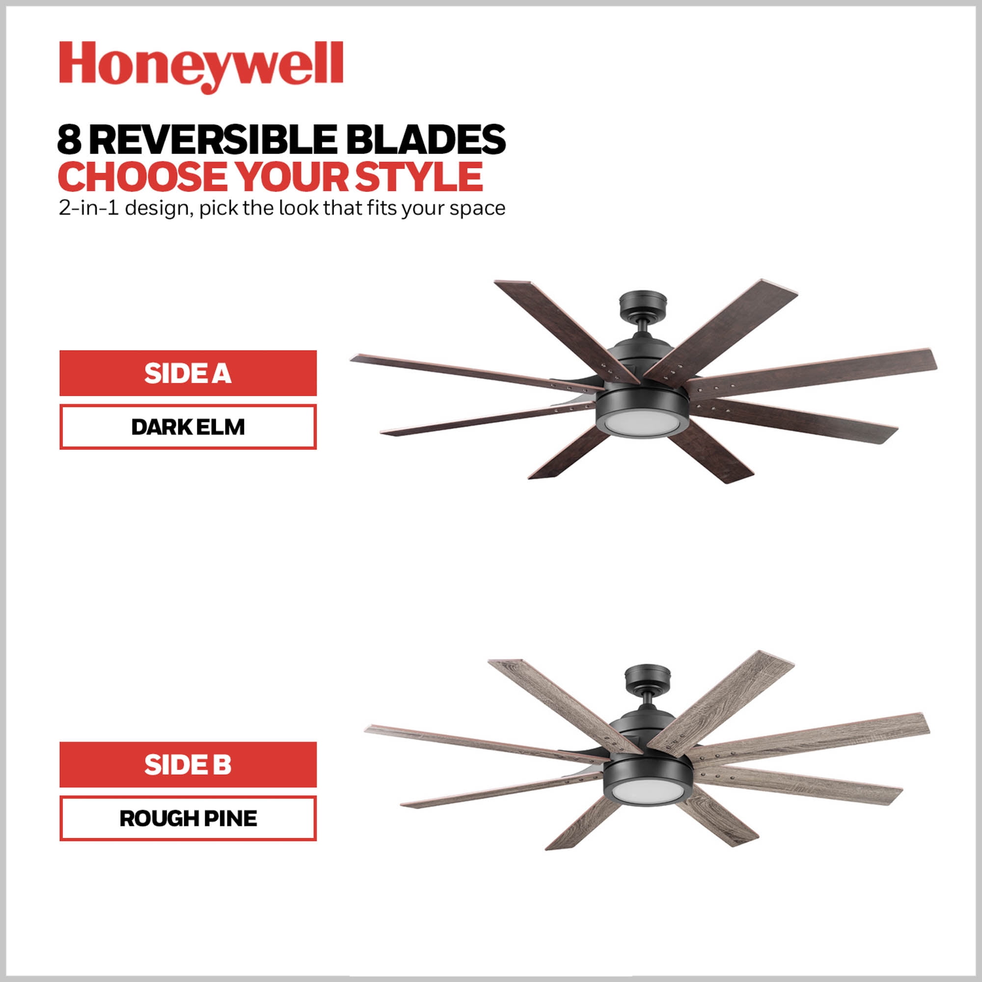 Honeywell Xerxes 62" Espresso LED Remote Control Ceiling Fan, 8 Blade, Integrated Light
