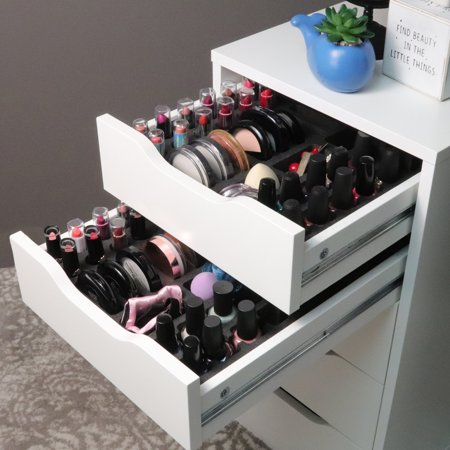 Polar Whale 2 Makeup Drawer Organizers Compatible with IKEA Alex Tray Washable Waterproof Insert Lipstick Compact Nail Polish Home Bathroom Bedroom Office 11.5 x 14.5 x 2.25 Inches Black