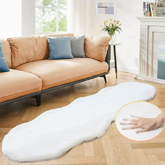 ORINOVA White Faux Rabbit Fuzzy Fur Rugs For Bedroom Living Room Shag Washable Furry Area Rug 2x6 Nursery Rug Runner Teen Room D?cor