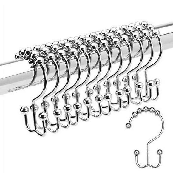 HUJI Shower Curtain Hooks Double Glide Roller Hooks Rust-Resistant for Bathroom, Set of 12