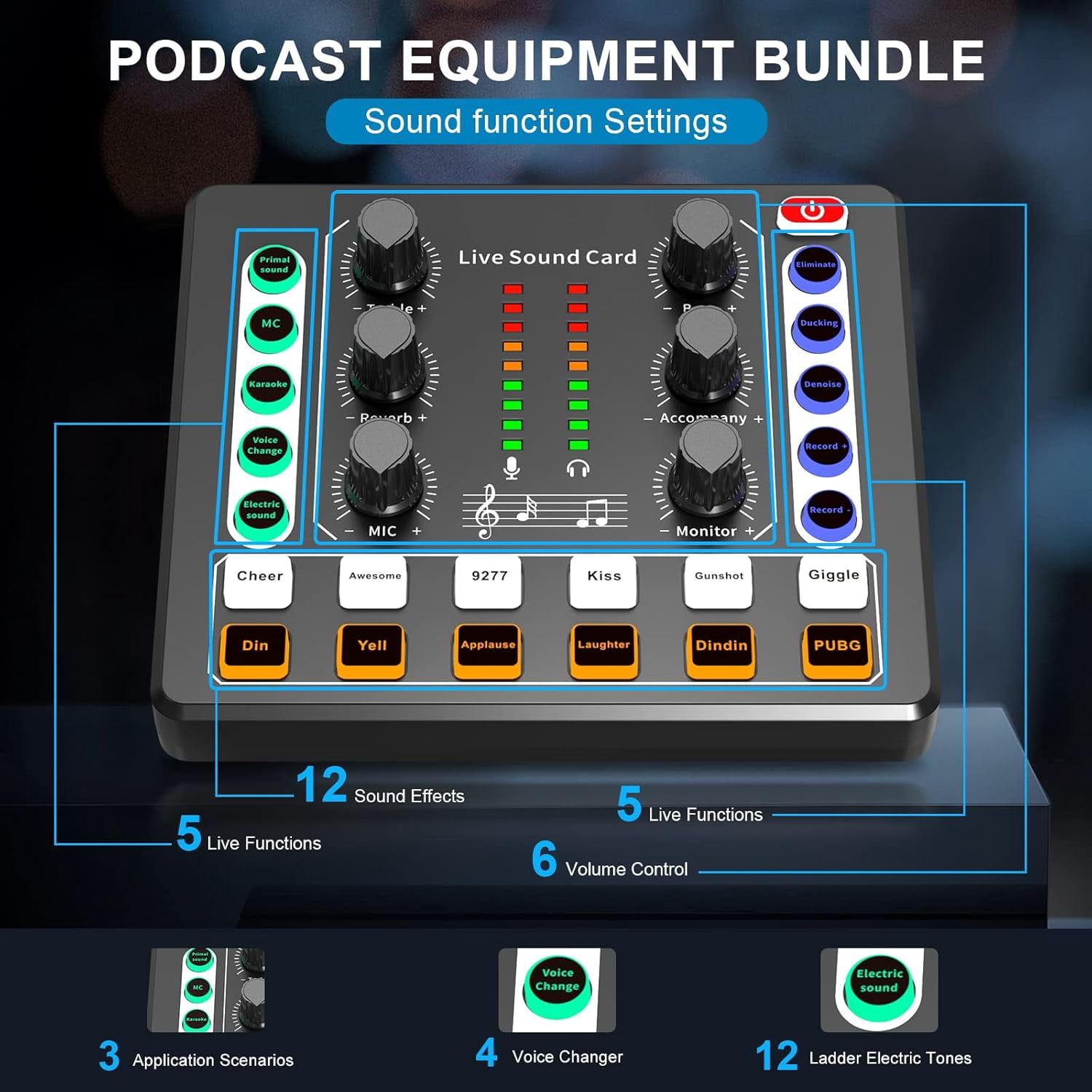 Podcast Equipment Bundle,Live Sound Card Kit,Audio Mixer with BM-800 Condenser Microphone,XLR Microphone Interface,Podcast Microphone Bundle for Laptop,Computer,Vlog,Living Broadcast,Live Streaming