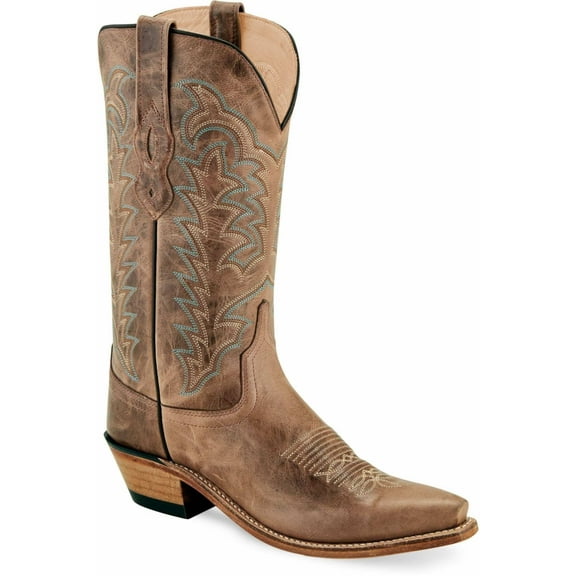 Old West Dark Tan Womens Leather Fashion 12in Cowboy Boots 7B