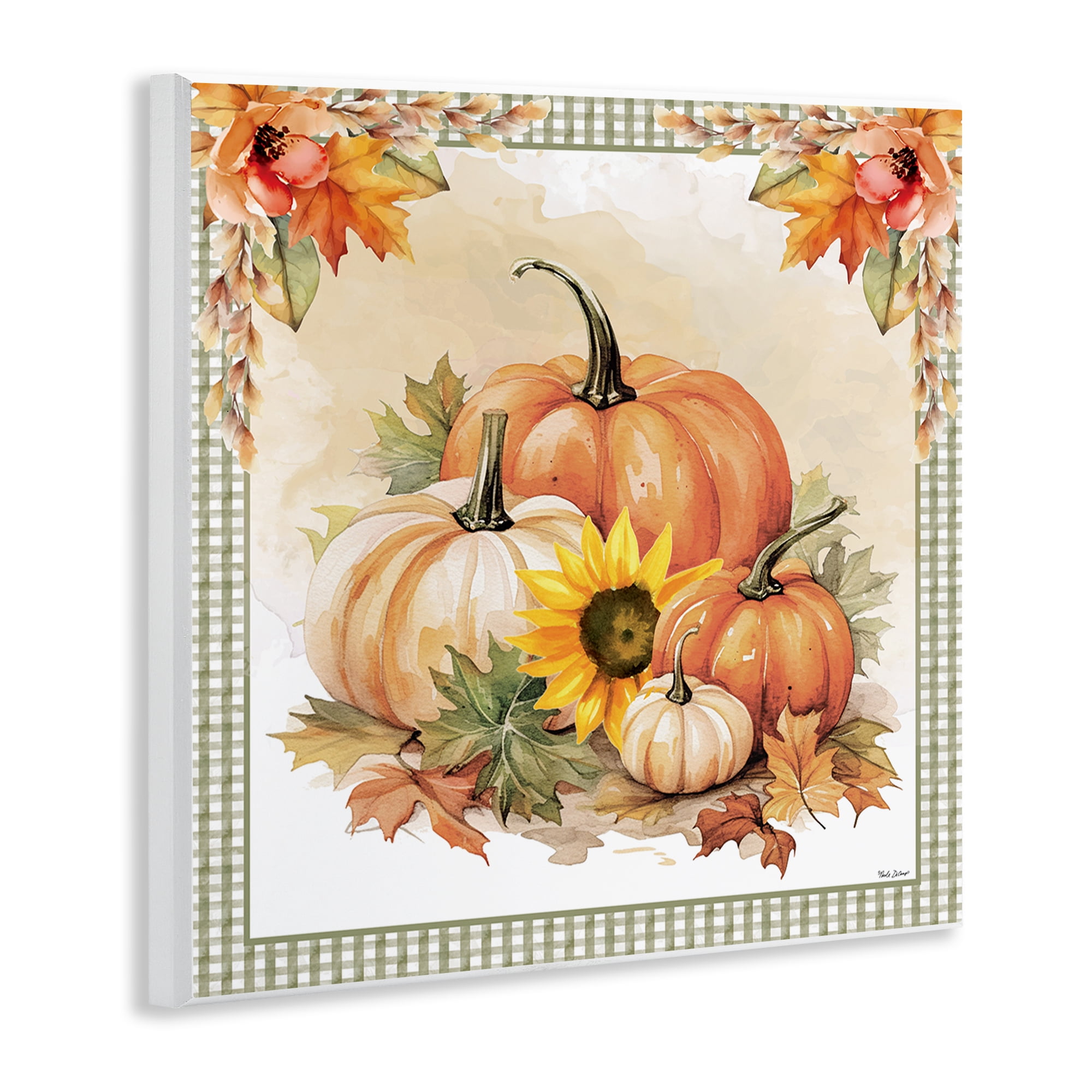 Stupell Industries Autumn Pumpkins Floral Border Botanical & Floral Painting Unframed Art Prints Wall Art, 12 x 12