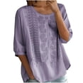 thumbnail image 4 of Ichuanyi Womens Summer Embroidered V Neck T Shirts Casual Short Sleeve Breathable Faux Cotton Linen Tops Loose Fit Basic Tees, 4 of 7