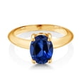 thumbnail image 2 of Gem Stone King 18K Yellow Gold Plated Silver Blue Created Sapphire Solitaire Engagement Ring for Women (2.30 Cttw, Oval 9X7MM, Gemstone September Birthstone, Available in Size 5, 6, 7, 8, 9), 2 of 4