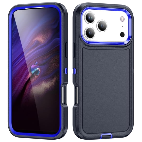 Rugged Case for iPhone 17 Pro Max, Heavy Duty Triple-Layers Military Grade Shockproof Cover, Scratch Resistant Non-Slip Camera Lens Protection Hybrid Case for iPhone 17 Pro Max, Blue