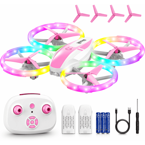 Kid Drone for Kids, Drone for Kid with LED Lights, Mini Drone for Kid, Toy Drone Quadcopter Remote Controls Drone for Children Boys Girls, Small Flying Toy for Kid Pink