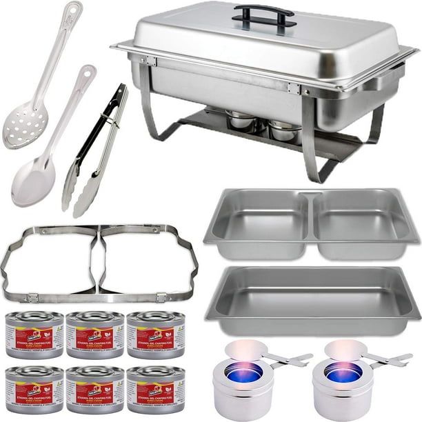 Chafing Dish Buffet Set w/Fuel — Folding Frame + Divided pan (4qt x 2