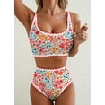 thumbnail image 3 of SHEWIN Women's Bikini Sets Floral Print Whip Stitch 2 Piece Swimsuits High Waisted Scoop Bathing Suits, 3 of 7
