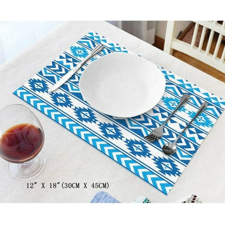 

Blue and Navy Pattern Placemats Set of 4 Mexico Geometric Ethnic Zigzag Placemats for Dining Table 12X18 Inch Cotton Linen for Home Kitchen
