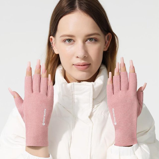 Fiudx Ofertas relámpago del día, solo en línea Guantes de terciopelo alemán para mujer, de invierno, para exteriores, cálidos, con protección contra el frío, con medio dedo, para pantalla táctil, con