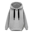 thumbnail image 4 of XIAOCHA Womens Hoodies Side Zippers Long Sleeve Solid Color Hooded Sweatshirt Loose Fit Trendy Drawstring Sport Hoodeie Top Streetwear Grey, 4 of 5