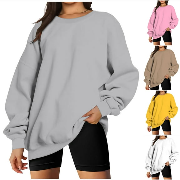 VerPetridure Women's Casual Long Sleeve Crewneck Sweatshirts Lightweight Pullover Sweatshirts Oversized Sweatshirts for Women Solid Loose Fit Tops Fall Casual Clothes