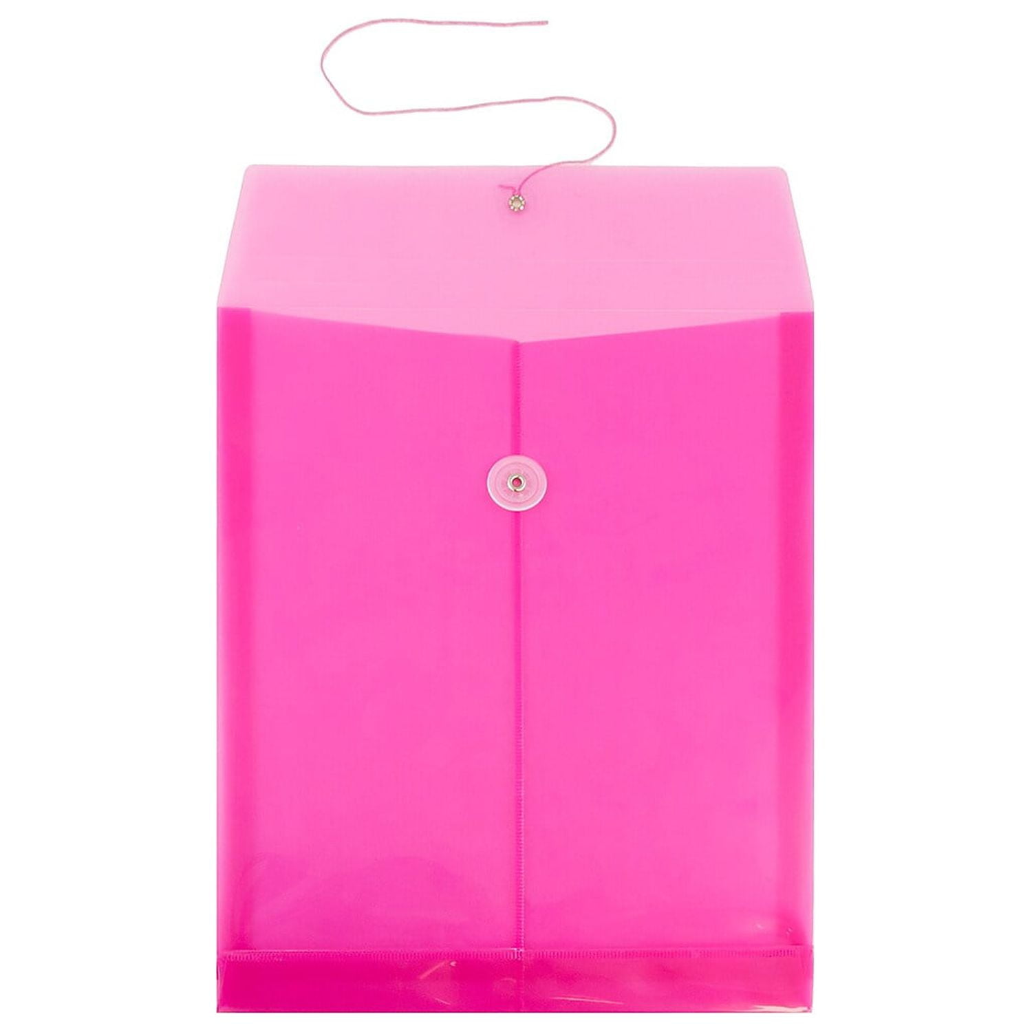JAM Paper Plastic Envelopes, 9.8x11.8, 12/Pack, Hot Pink, Button String, Letter Open End