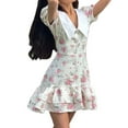 thumbnail image 3 of Vintage Dress for Women 1950s Pastoral Style Cocktail Dresses Lapel Puff Sleeve Back Tie Mini Dress Pink S, 3 of 10