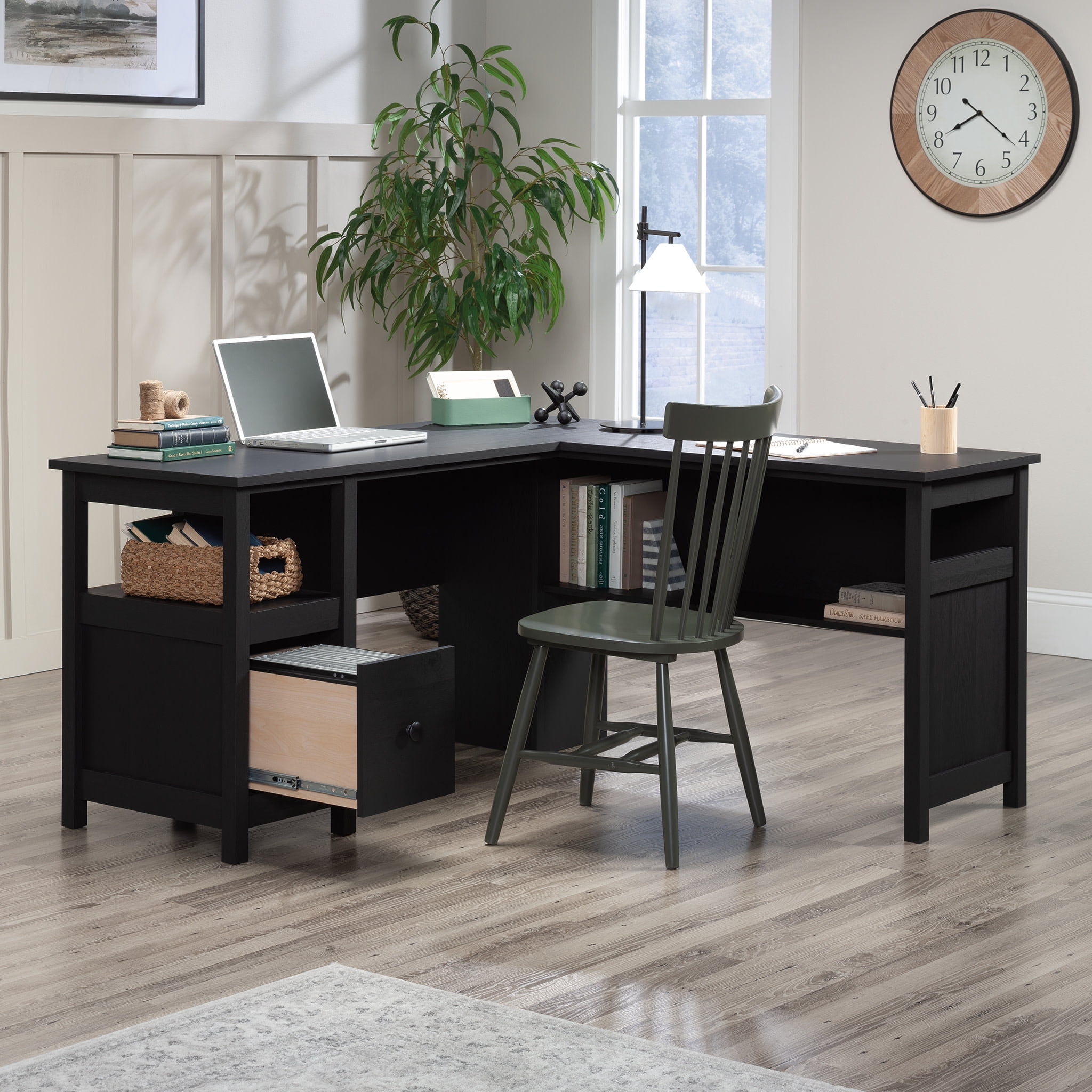 Sauder Dawson Trail L-Shaped Computer Desk, Raven Oak Finish