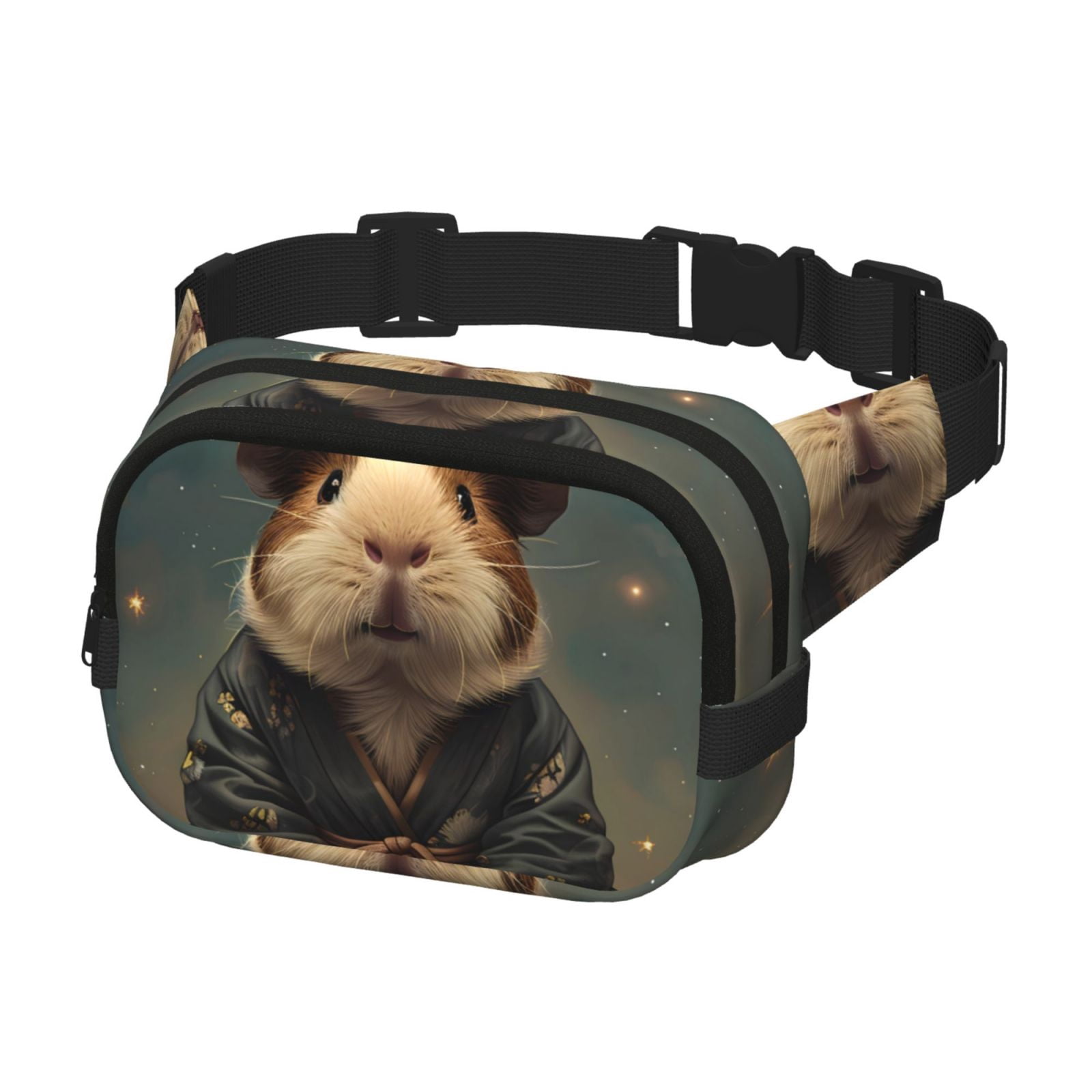 Fuzoiu Lotus Leaf Starry Sky Guinea Pig Print Unisex Square Double Layer Waist Bag,Crossbody Fanny Pack Travel Workout Accessory