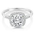 thumbnail image 2 of Gem Stone King 10K White Gold Moissanite and White Diamond Women Engagement Ring (1.95 Cttw, Cushion Cut 8MM, Available in Size 5, 6, 7, 8, 9), 2 of 7