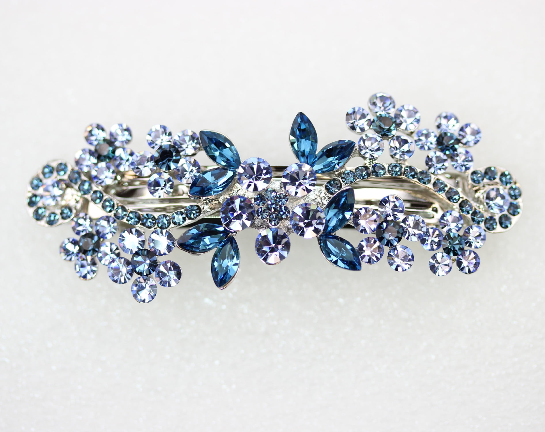 Faship Gorgeous Navy Blue Rhinestone Crystal Floral Hair Barrette Clip