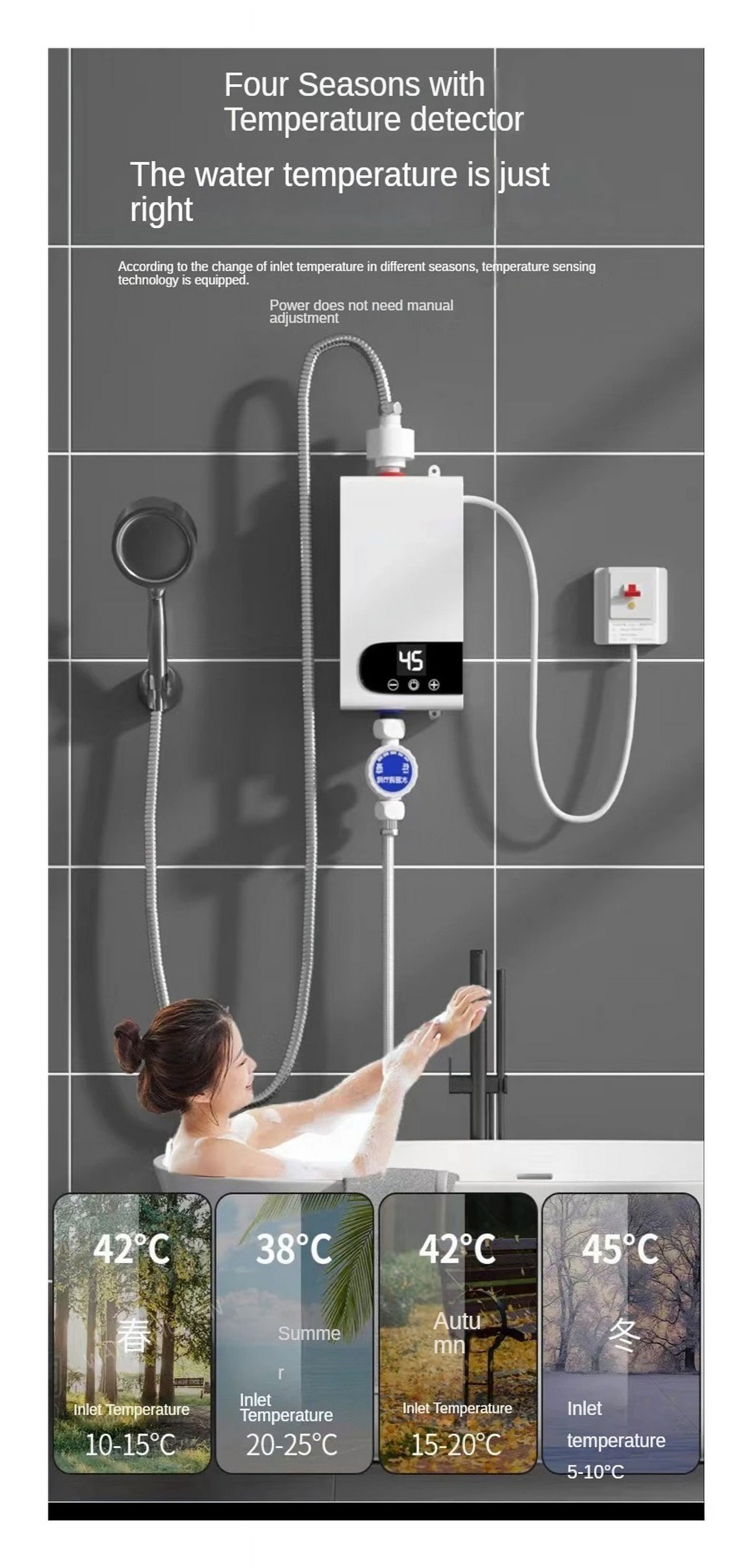 Instant Water Heater 4500W Portable Electric Heaters For Bathroom Hot Water Shower And Home Kitchen Heating ,Compact Design