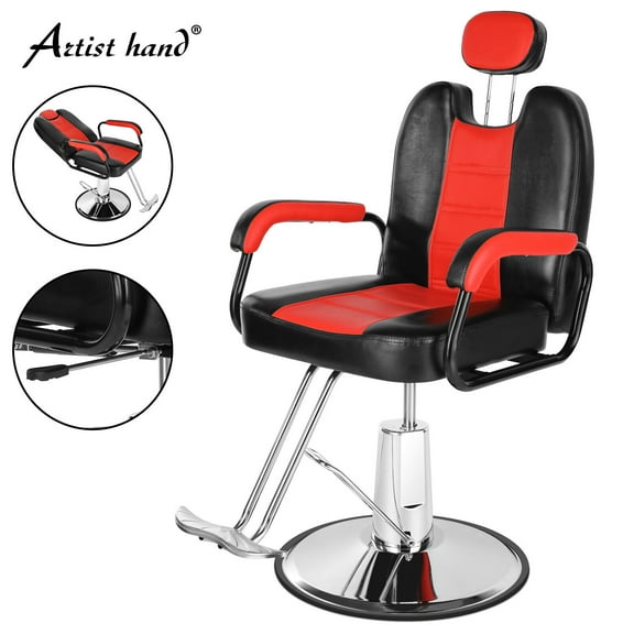 Artist hand Heavy Duty Hydraulic Barber Chair Reclining Salon Spa Shampoo 360°Hair Stylist Beauty Equipment(Black & Red)