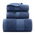 thumbnail image 1 of Nvzi Juego de toallas de baño de 3 piezas, de algodón peinado, absorbentes, suaves, de lujo, para ducha y manos, color azul., 1 of 2