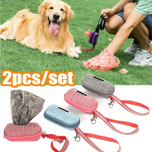 Cheers.US 2 Pcs Dog Poop Waste Bags Holder, Cute Doggie Poo Bags Dispenser for Pet Leash, Trash Waste Bags Carrier for Cradle Car, Bags Fastener Button Cells, Dog Walking Accessory