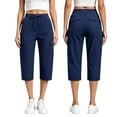 thumbnail image 2 of VBVC Women's Cargo Capri Pants with Pockets , Casual Summer Drawstring Knee Length Shorts , Ladies' Lightweight Outdoor Hiking Trousers for Women, Blue , S-3XL, 2 of 7