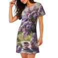thumbnail image 2 of Easygdp Lilacs Teapot Scenic Painting Camisón de manga corta para mujer, informal, estampado, 2 of 6
